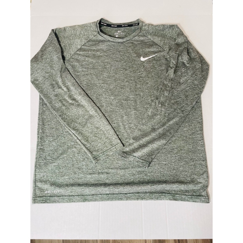 Nike Swim Mens Dri-FIT UPF 40+ Long Sleeve Rash Guard Heather Green Size M - Picture 2 of 6